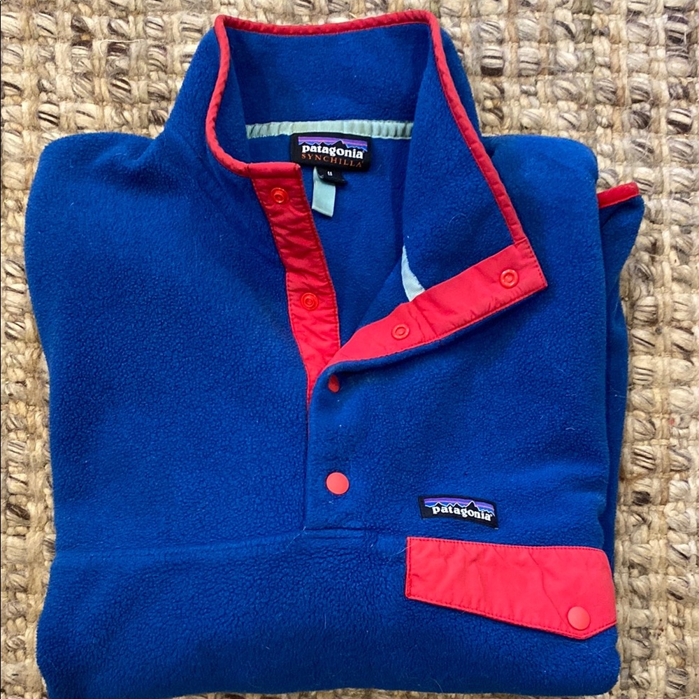 Patagonia Men's Blue and Red Sweater